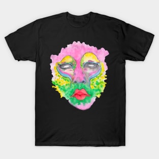 Pink colorful face with black sclera eyes T-Shirt